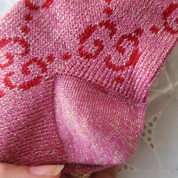 NEW GUCCI CALF SOCKS LAMÉ PINK AND RED - Picture 4 of 6